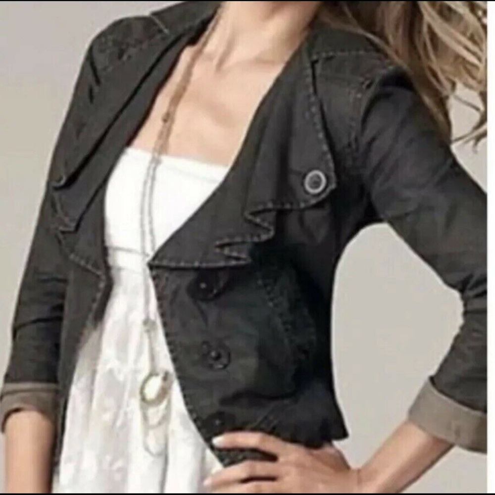 CAbi Black Wash Waxed Linen Moto Jacket